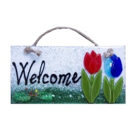 Hangbord van glas/ Glass hanging sign : Welcome tulips