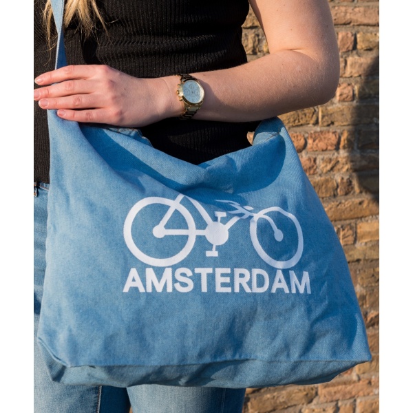 Tas Jeans Amsterdam Fiets (lichtblauw)/ Jeans Bag Amsterdam Bicycle (light blue)