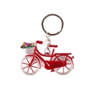 Sleutelhanger fiets met tulpen Holland rood (metaal ) /Key ring Bicycle with tulips red (metal)