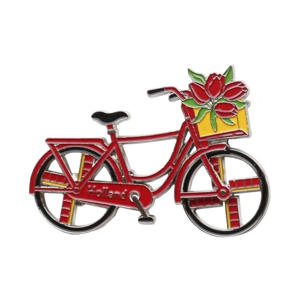 Magneet fiets met tulpen Holland, rood metaal /Fridge magnet bicycle with tulips rood metal