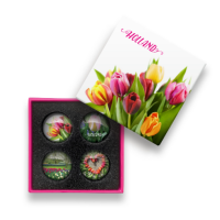 4x Glas Magneten Holland Tulpen in kadodoosje / 4x Glass Magnets Holland Tulips in gift box