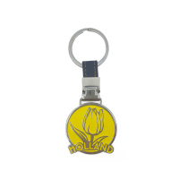 Metalen gele sleutelhanger met Tulp. Maat 5x5 cm 
Metal yellow keyring with a tulip. Size 5x5 cm